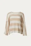 BY TOGETHER LIGHTWEIGHT STRIPED COTTON SWEATER IN BEIGE/IVORY