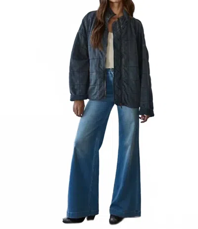 By Together Long Sleeve Quilted Knit Mineral Washed Jacket In Blue