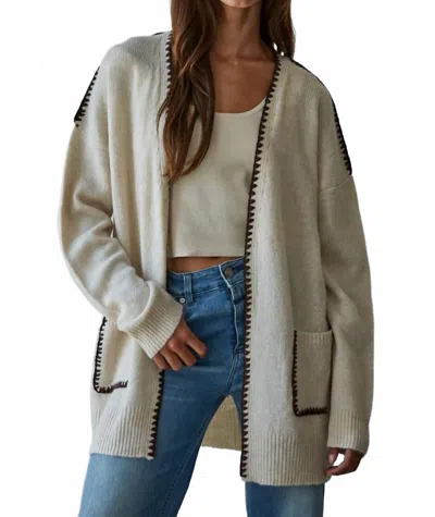 By Together Lotte Contrast Stitch Open Cardigan In Light Beige In Gray