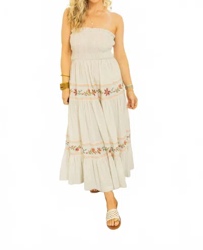 By Together Luna Cotton Striped Strapless Midi Dress In Taupe In Neutral