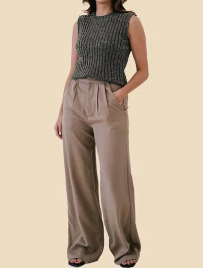 By Together Lydia Wide Leg Trouser Pants In Khaki In Green