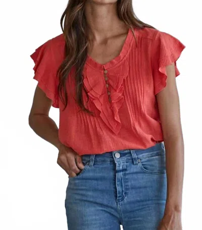 By Together Maude Ruffle Detail Top In Orange In Multi