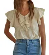 By Together Woven Linen Button Top In Beige In White