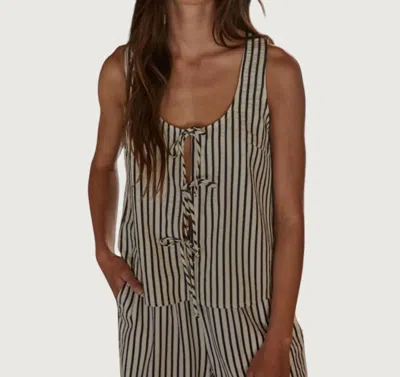 By Together Nikola Striped Open Front Tie Top In Ivory Denim In Green