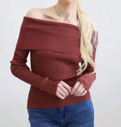 By Together Off The Shoulder Fitted Sweater In Burgundy In White