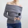 By Together Off The Shoulder Fitted Sweater In Gray In Grey