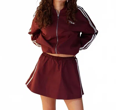 By Together On The Move Track Mini Skirt In Maroon In Multi