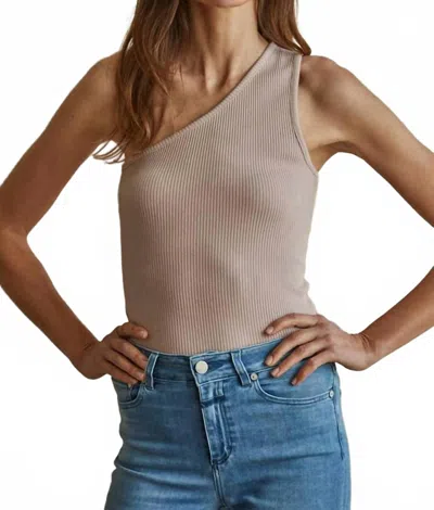 By Together One Shoulder Fitted Ribbed Crop Top In Mocha In Neutral