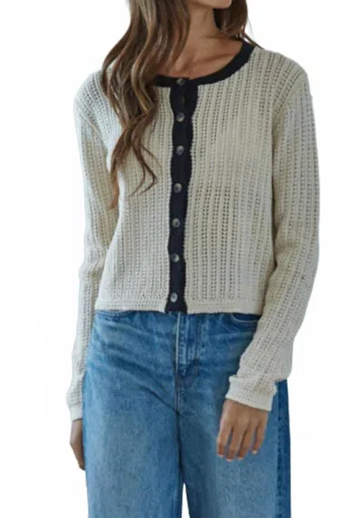 By Together Open Knit Contrast Trim Cardigan In Natural In Gray