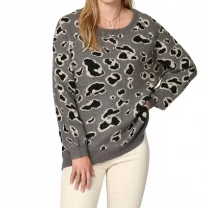 By Together Oversized Long Sleeve Pullover Sweater In Grey Leopard