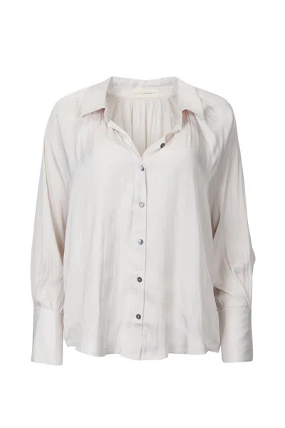 By Together Pleated Button-down Satin Shirt In Pearl In White