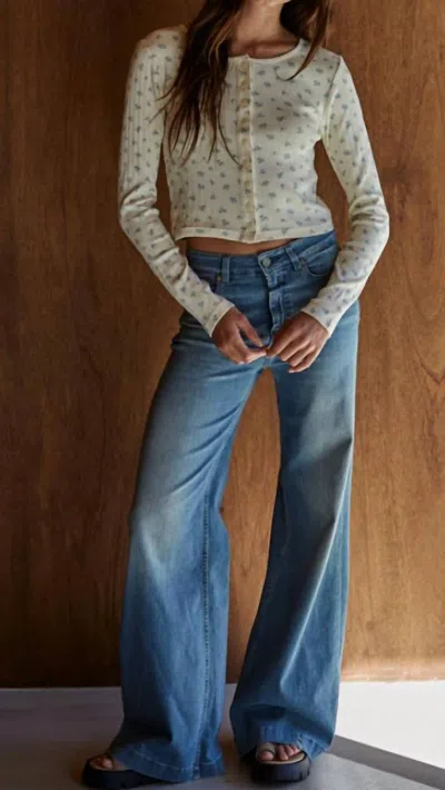 By Together Pointelle Long Sleeve Top In Nude/blue