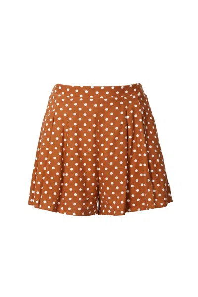 BY TOGETHER POLKA DOT HIGH-RISE PLEATED SHORTS IN CAMEL