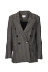 By Together Prince Of Wales Double-breasted Blazer In Brown In Gray