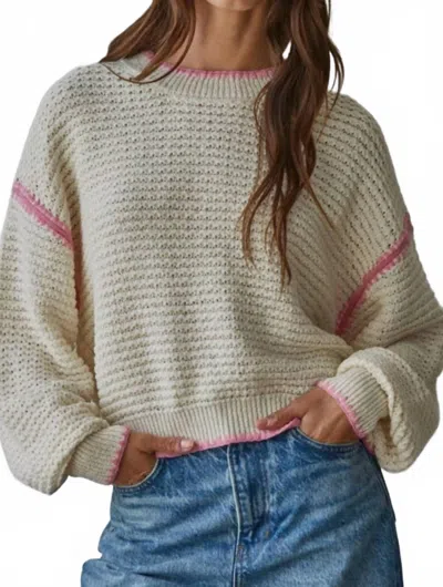 By Together Pullover Contrast Trim Sweater In Natural In White