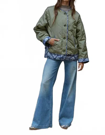 By Together Quilted Padded Bomber Jacket In Olive In Green