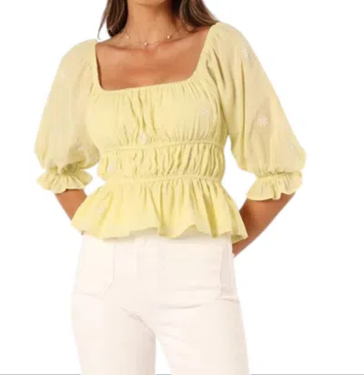By Together Rachel Floral Embroidered Blouse In Lime In Yellow