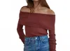 By Together Ribbed Foldover Off Shoulder Sweater In Brick In Brown