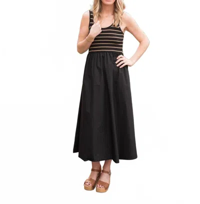 By Together Ribbed Tank Woven Flare Dress In Black