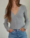 By Together Ribbed V-neck Button Down Cardigan In Heather Grey In Grey