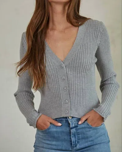 By Together Ribbed V-neck Button Down Cardigan In Heather Grey