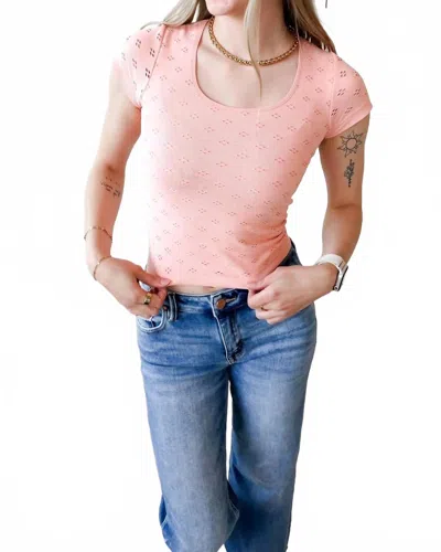 By Together Roma Fitted Eyelet Tee In Peaches N Cream In Pink