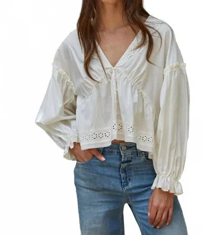 By Together Romantic Eyelet Cotton-blend Babydoll Top In White In Brown