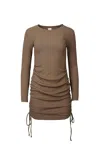 By Together Ruched Ribbed Stretch-modal Mini Dress In Acorn In Brown