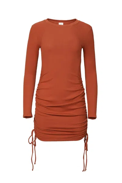By Together Ruched Ribbed Stretch-modal Mini Dress In Rust In Brown