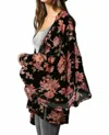 By Together Ruffled Detailed Floral Velvet Burnout Kimono In Black In Black
