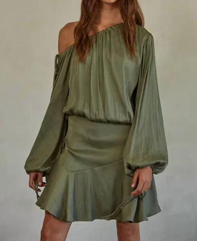 By Together Sadie Satin Off The Shoulder Mini Dress In Olive In Green