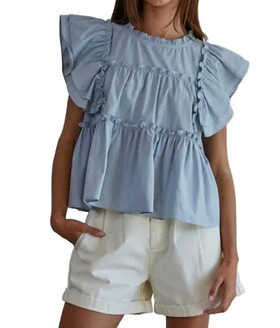 By Together Santee Ruffle Top In Dusty Blue In Multi