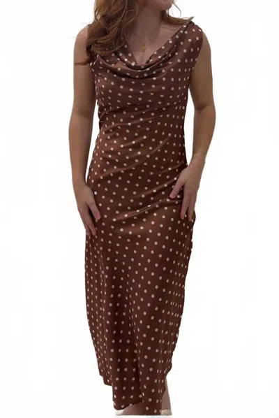 By Together Satin Polka Dot Maxi Dress In Brown In Burgundy