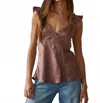 By Together Satin Top With Lace Detail In Chocolate Rose In Brown
