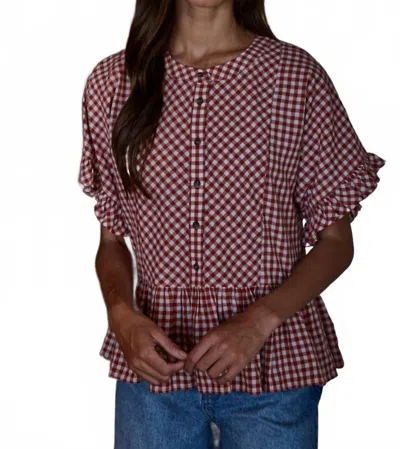 By Together Sayler Ruffle Top In Red Ivory Gingham