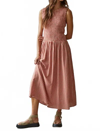 By Together Sayler Smocked Midi Dress In Red Ivory Gingham