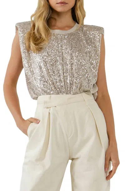 By Together Sequin Sleeveless Top In Ivory In Multi