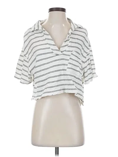 Pre-owned By Together Short Sleeve Top Silver Stripes Pattern Plunge Neckline Tops