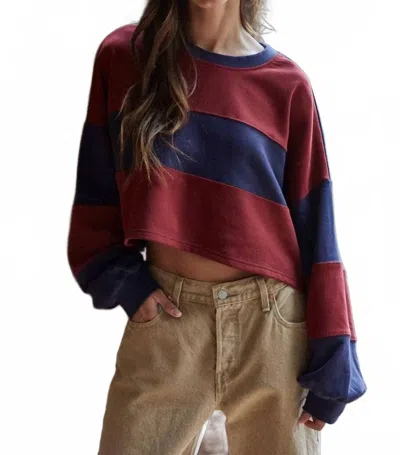 By Together Sidelines Oversized Pullover Top In Navy/ Red In Multi