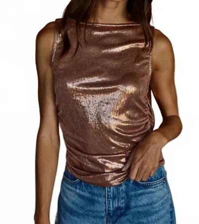 By Together Siren Lurex Cowl Open Back Top In Rose Gold In Brown