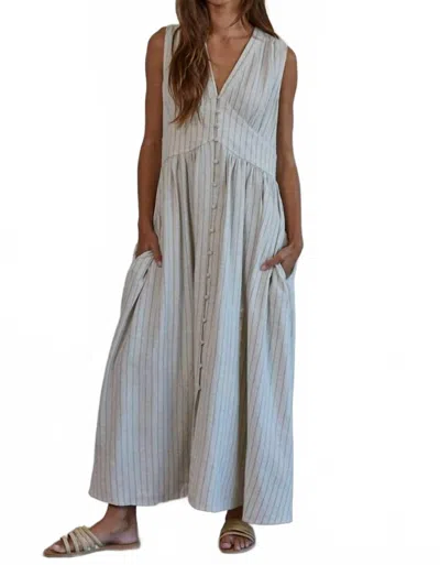 By Together Skylar Linen Cotton Striped Maxi Dress In Natural In Gray