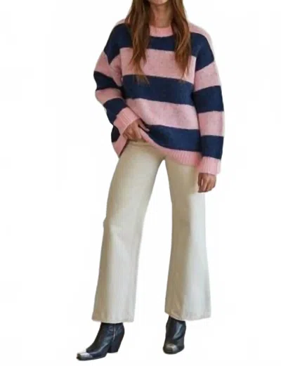 By Together Stripe Crewneck Sweater In Pink Navy In Multi