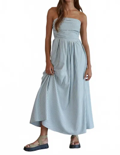 By Together Stripe Strapless Dress In Dusty Blue