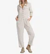 By Together Striped Button-down Jumpsuit In Antique White