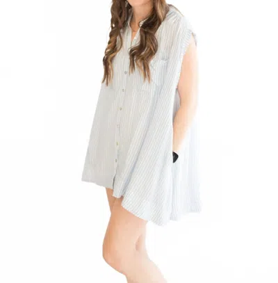 By Together Striped Button Down Sleeveless Tunic Top In Blue In Transparent