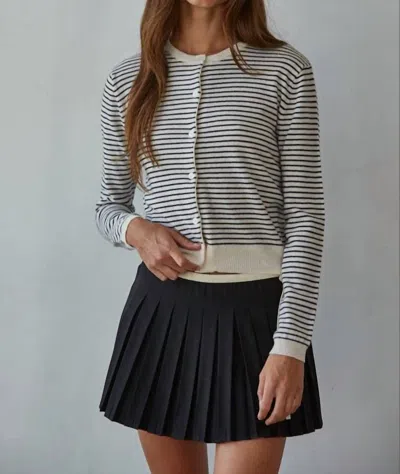 By Together Striped Crew Neck Cardigan In Natural Black