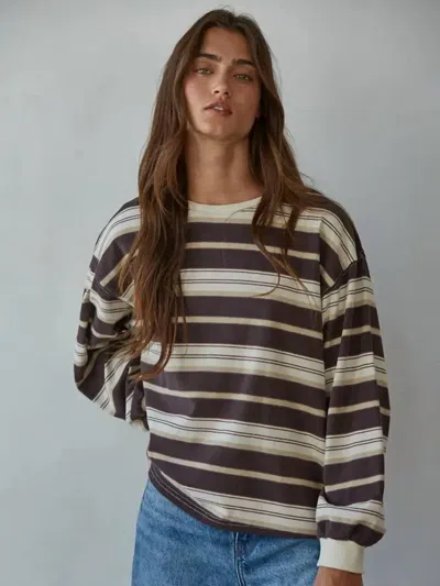 By Together Striped Crew Neck Long Sleeve Top In Cream/brown In Multi
