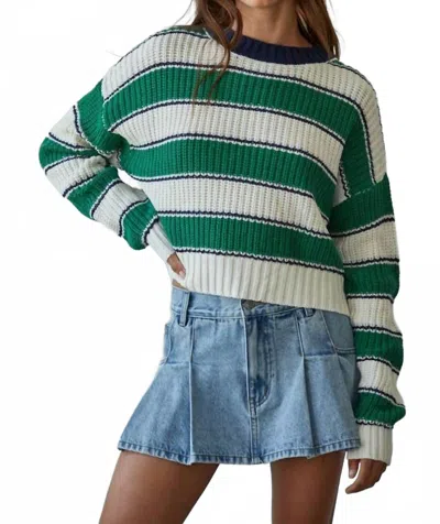 By Together Striped Crew Neck Sweater In Cream & Green
