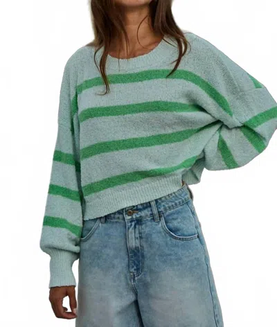 By Together Striped Crewneck Long Sleeve Top In Light Mint Green In Gray