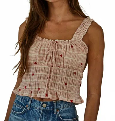 By Together Striped Heart Embroidered Top In Cream/red In Pink